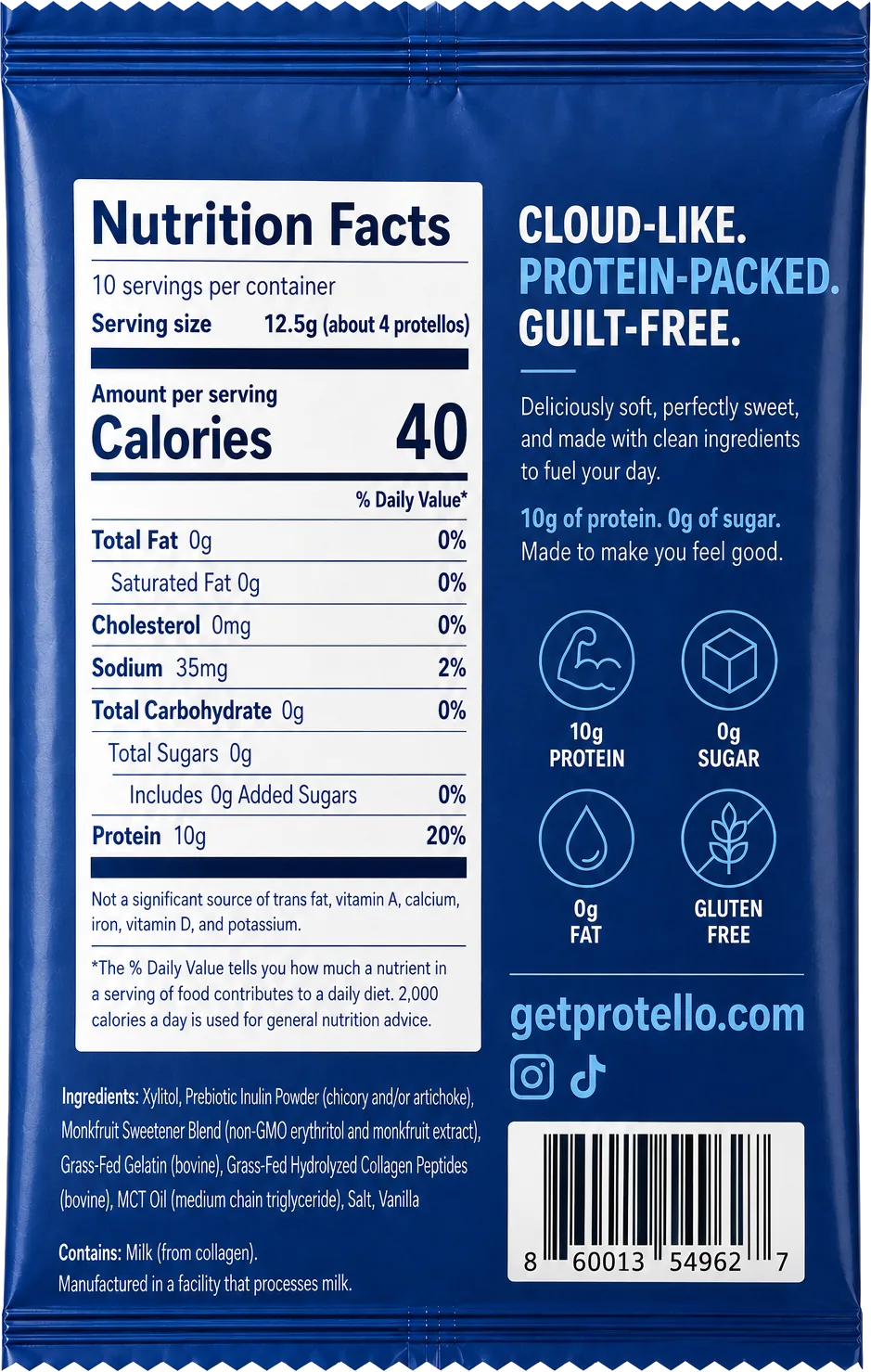 Protello protein marshmallow package back